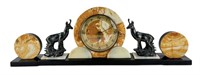 Art Deco Marble Mantle Clock w/ Matching Bookends