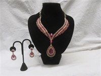 VINTAGE BLING NECKLACE AND EARRING SET 16"