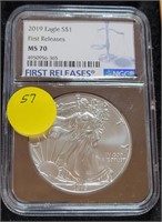 2019 FIRST RELEASES SILVER EAGLE $1 - GRADED MS70