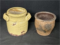 Floral Stoneware & Yellow Glazed Jars.
