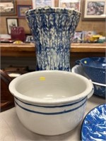 Stoneware Storage Crock with Glazed Vase