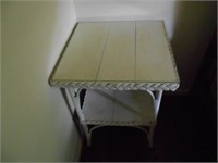 White Wicker Side Table with Glass Top
