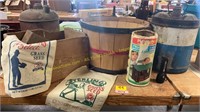 Vintage Fuel Cans, Sacks, Crate, Wall Hangings,
