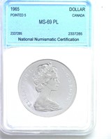 1965 Pointed 5 Dollar NNC MS69 PL Canada