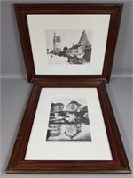 Two 1975 Framed Emily Gill Artists Proof Drawings