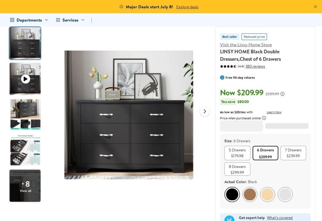 N7000  LINSY HOME Black 6-Drawer Dressers