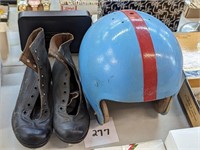 Vintage Football Helmet and Shoes