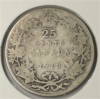 1918 Canada .925 Silver 25 Cents