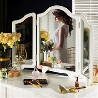 N1121  Luxfurni Vanity Trifold Mirror, White