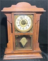 Antique Pine Shelf Clock with Brass Movement