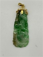 18K Yellow Gold Fine Carved Chinese Jade Pendant