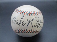 Babe Ruth Signed Official Red & Blue Stit Baseball