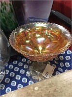 Carnival glass pedestal dish