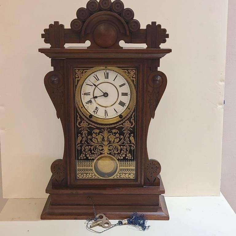 Antique Wooden Wall Clock with Key