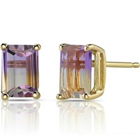 14K Gold Emerald Cut Ametrine Stud Earrings