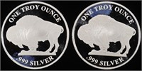 (2) 1 OZ .999 SILVER BUFFALO ROUNDS