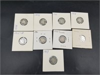 8 Silver Barber dimes: 1913, 1911, 1914 D, 1916, 1