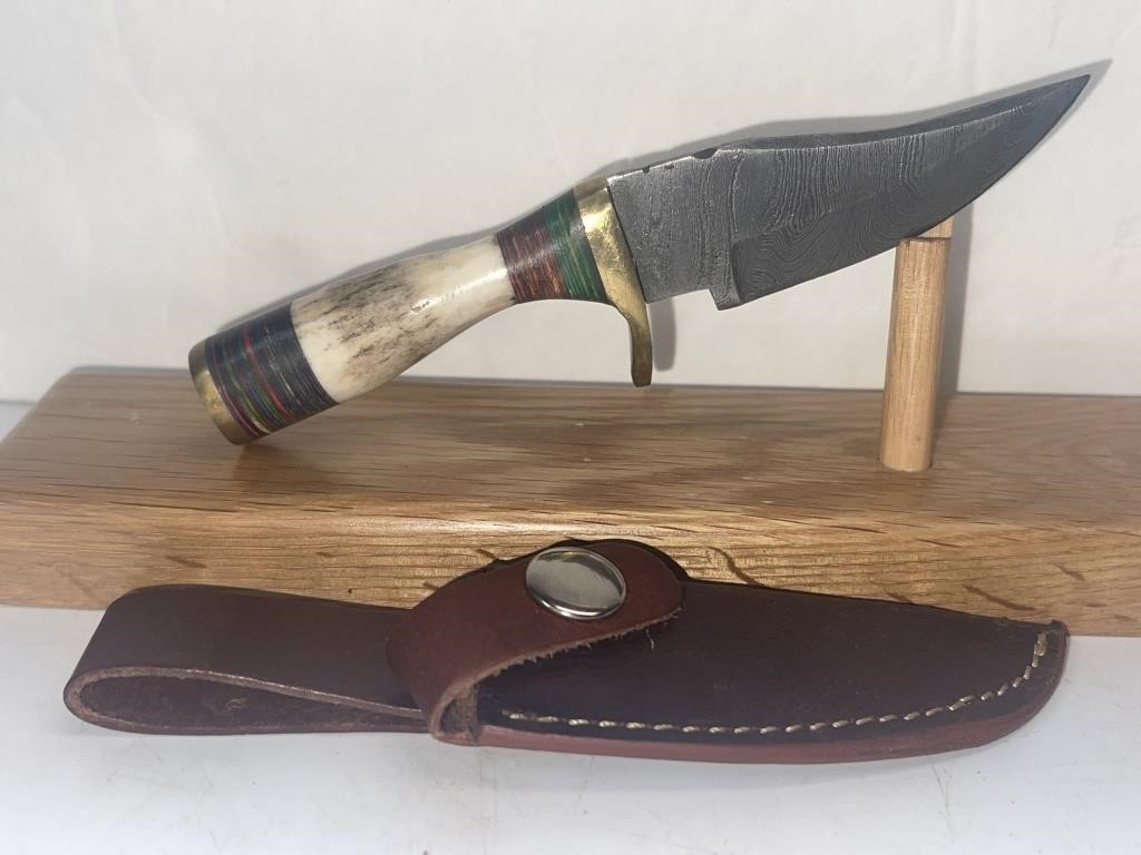 6” Damascus Style Fixed Blade Hand Made Knife