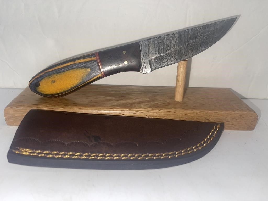 8” Hand Made Damascus Style Fixed Blade