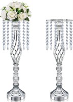 21.7 Silver Vase & Crystal Stand 2Pc
