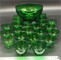 Vintage Anchor Emerald Punchbowl Set