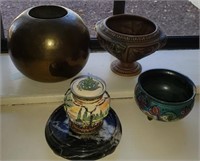 5 Pc Vase, Etc- Metal, Ceramic