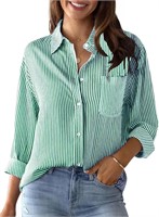 LYANER Women's Stripe Shirt  Large Green