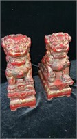 Pair wood carved Asain foo dogs, 11’ tall