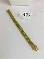 GOLD TONE 925 SILVER BRACELET WITH GREEN STONES