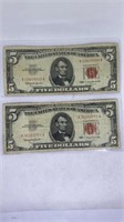 (2) Red Seal $5 bills, 1963