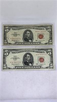 (2) Red Seal $5 bills, 1963