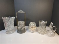 5x Vintage cut glass items, silver plate