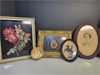 5x Vintage framed wall decor