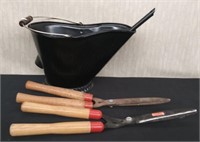 2 Pair Hedge Timmers, Coal Bucket w/Shovel