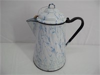 Enamel White & Blue Coffee Pot