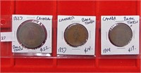 (3) Canadian Bank Tokens: (2)  1/2 Pennies & Penny