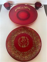 Ruby Red Glass 40th Anniversary Platters