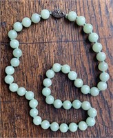 Chinese Jade Necklace With Silver Clasp