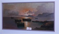 Lot #4754 - Large Oil on canvas harbor scene