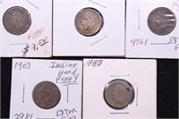 5 INDIAN HEAD CENTS