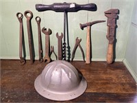 Miner's Hat, Wrenches, Pliers etc