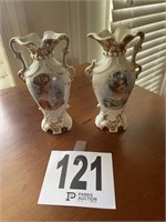 Pair of hand painted vases