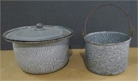 (2) Vintage Gray Enamel Pots