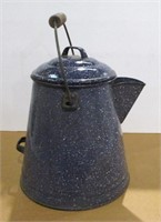 Large Vintage Blue Enamel Coffee Pot