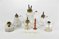 6 Early 1800's Whale & Fluid Oil Lamps