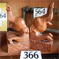 WOODEN CARVED PAIR OF ELEPHANT BOOKENDS 10 IN