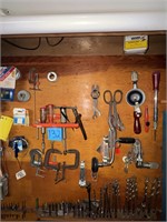 Wall unit of C clamps, and other various items