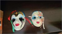 Set 2 Porcelain Mardi Gras Masks