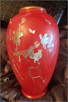 Vintage Crimson Red Mother of Pearl inlay Vase
