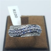 Silver and Tanzanite and White Topaz Ring SZ. 7